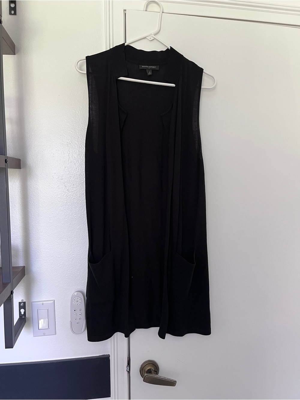 Banana Republic Long Black Sleeveless Open-Front Vest